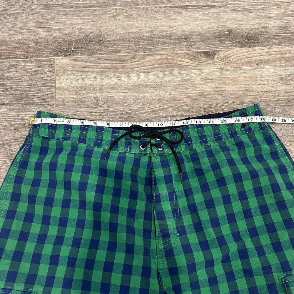 Nautica Swim Trunks Men's 36 Red Plaid Swimwear Cargo Drawstring Board Shorts